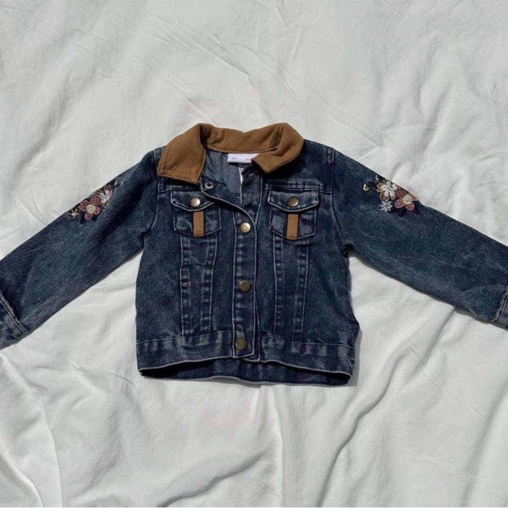 Kids Denim Jacket with Floral Embroidery